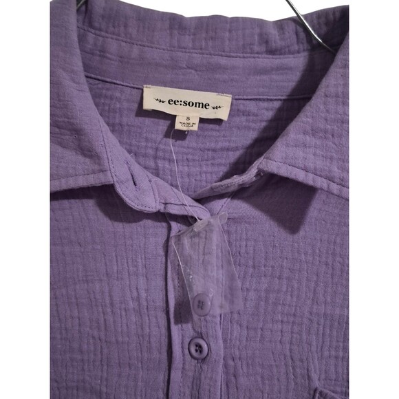NEW EE:SOME S Gauzy Boxy Top Purple Button Down Lagon Coastal Beachy Vacation - Picture 3 of 7
